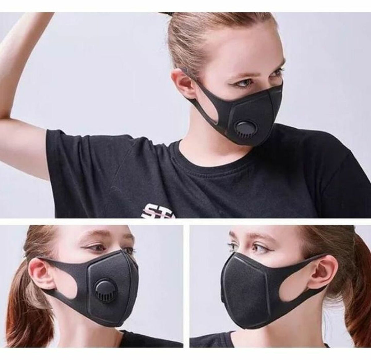 2-Pack Black Washable Face Mask with Breathing Valve Health & Wellness - Tophatter Daily Deals