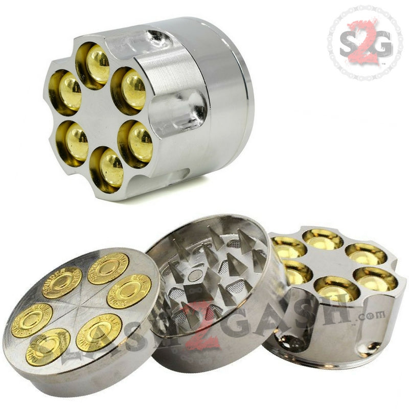 Revolver Bullet Herb Grinder Tobacco Mill - Large 2 Inch 3 piece Smoking Accessories - Tophatter Daily Deals