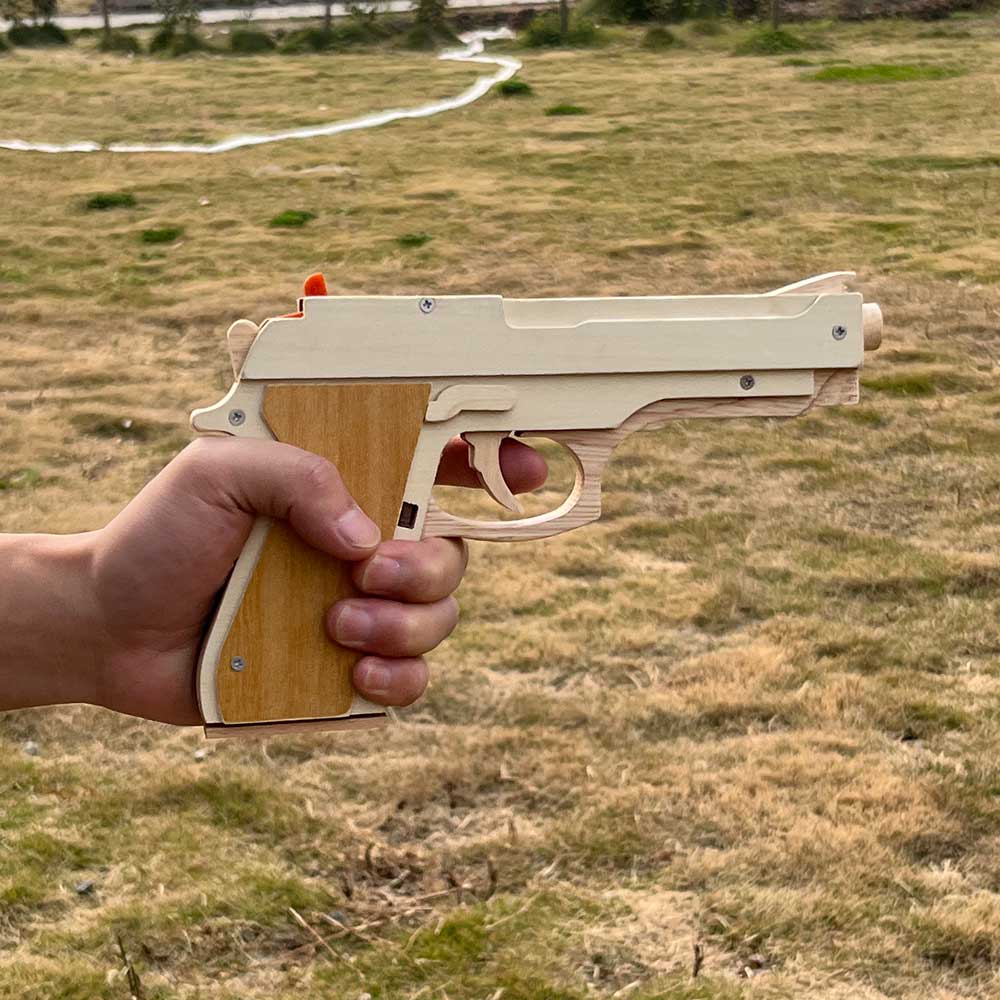 Solid Wooden Rubber Band M92F Pistol With Functional Clip - Tophatter Daily Deals