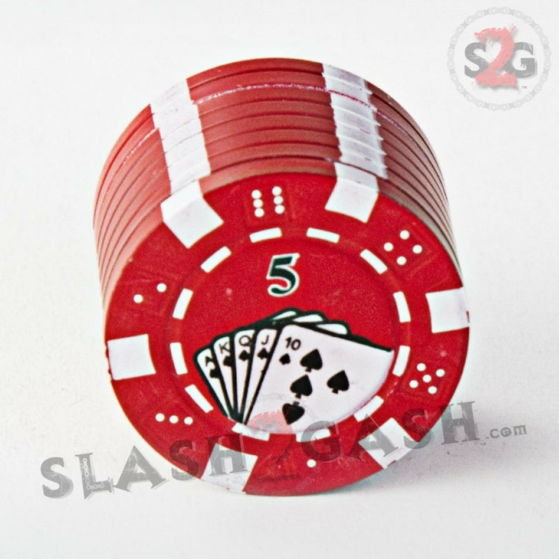 Casino Poker Chips Tobacco Herb Grinder 1.5" - 3 pieces METAL Red Smoking Accessories - Tophatter Daily Deals