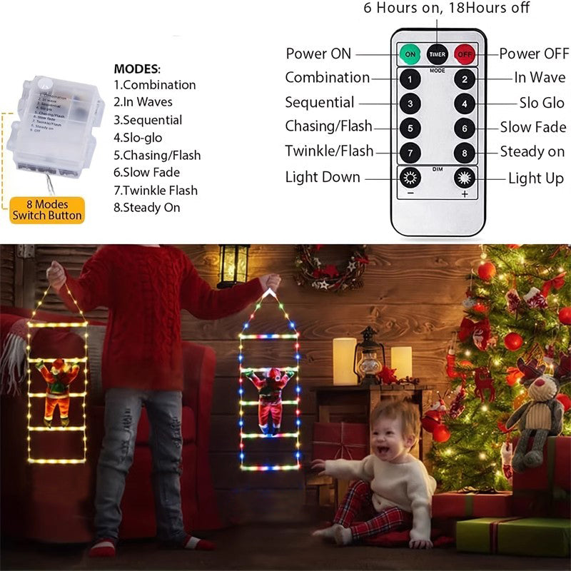 Climbing Santa LED Ladder Lights - 1m Festive Holiday Decoration for Indoor & Outdoor Use, 8 Lighting Modes, Remote Controlled Seasonal Decor - Tophatter Daily Deals