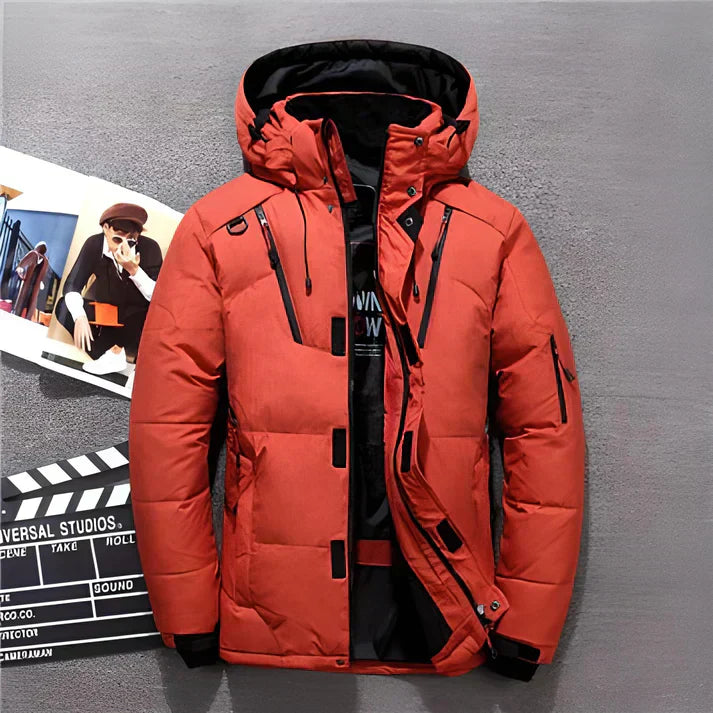 Insulating Men's Puffer Jacket - Hooded Polyester, Winter Red - Tophatter Daily Deals