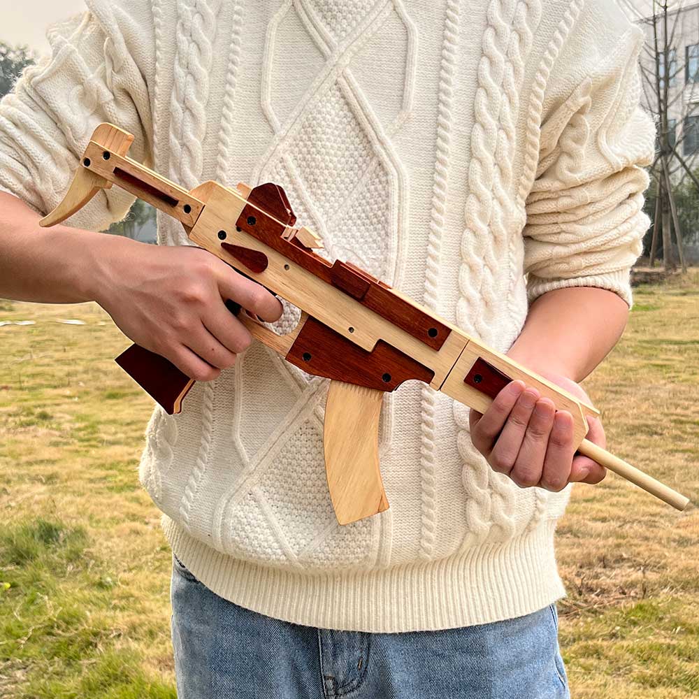Solid Beech Wood MP5 SMG Replica Rubber Band Gun Model Kit - Tophatter Daily Deals