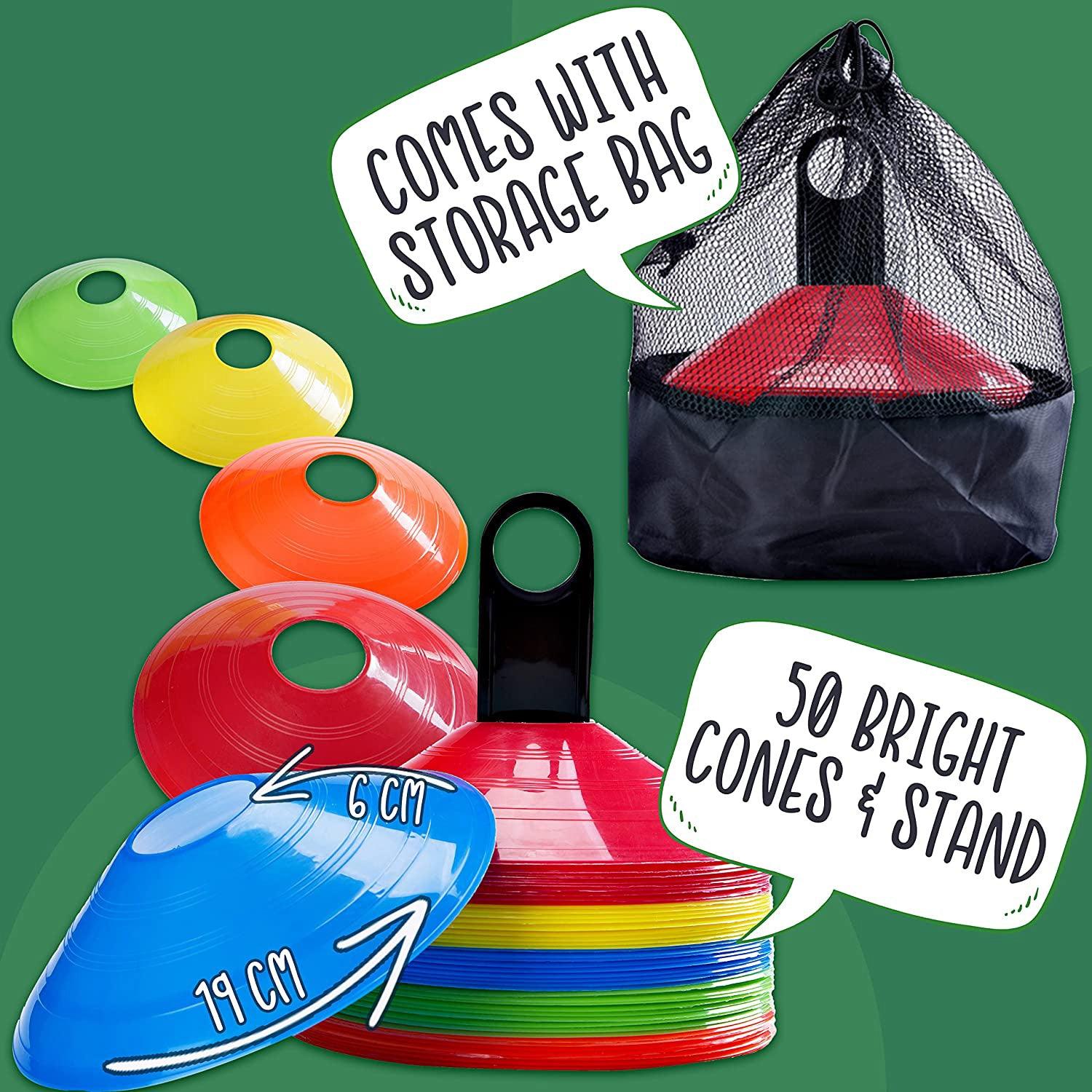 Football Training Cones – Indoor/Outdoor Use – Set of 50 Sports Safety Space Marker Cones with Stand and Bag. Soccer - Tophatter Daily Deals