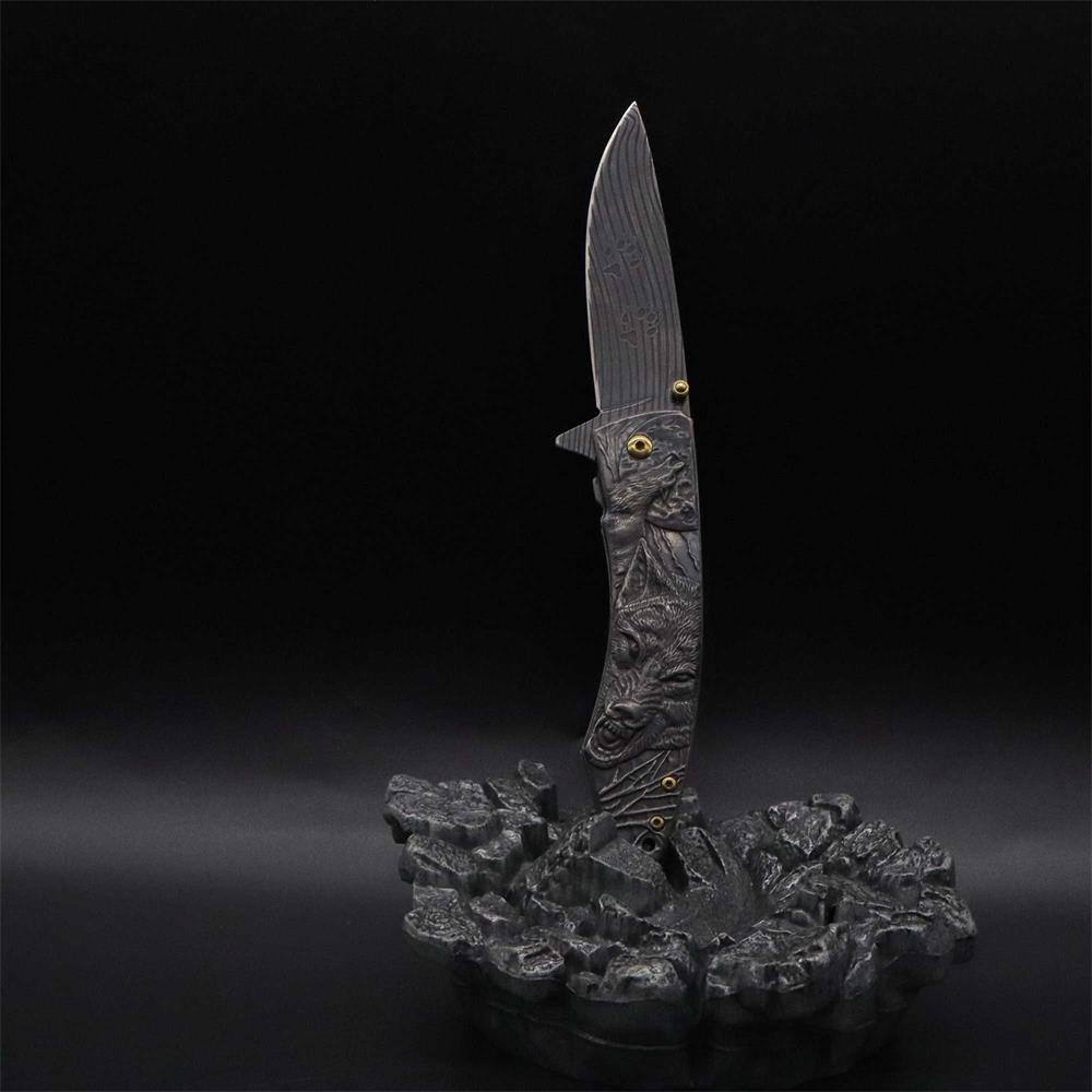 Wolf Head Relief Folding Knife - Tophatter Daily Deals