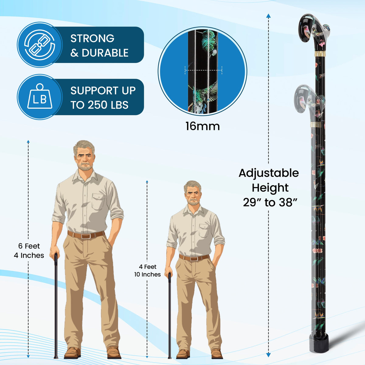 HD Pattern Designer Cane - Matching Handle & Shaft - Durable Adjustable Aluminum - Tophatter Daily Deals
