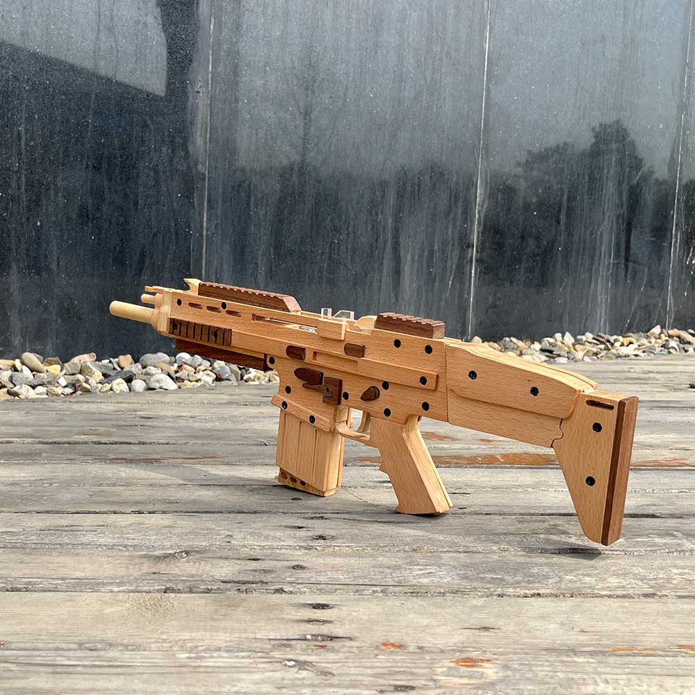 Wooden Scar Assault Rifle Replica Rubber Band Gun Model Kit - Tophatter Daily Deals