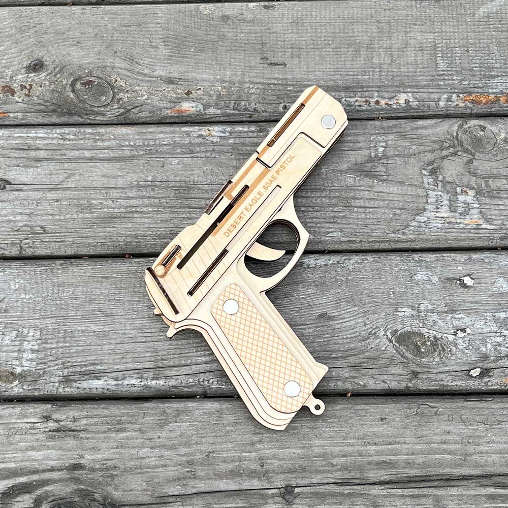 Assembled Wooden Rubber Band Gun Pistol Model Kit With Wooden bullets - Tophatter Daily Deals