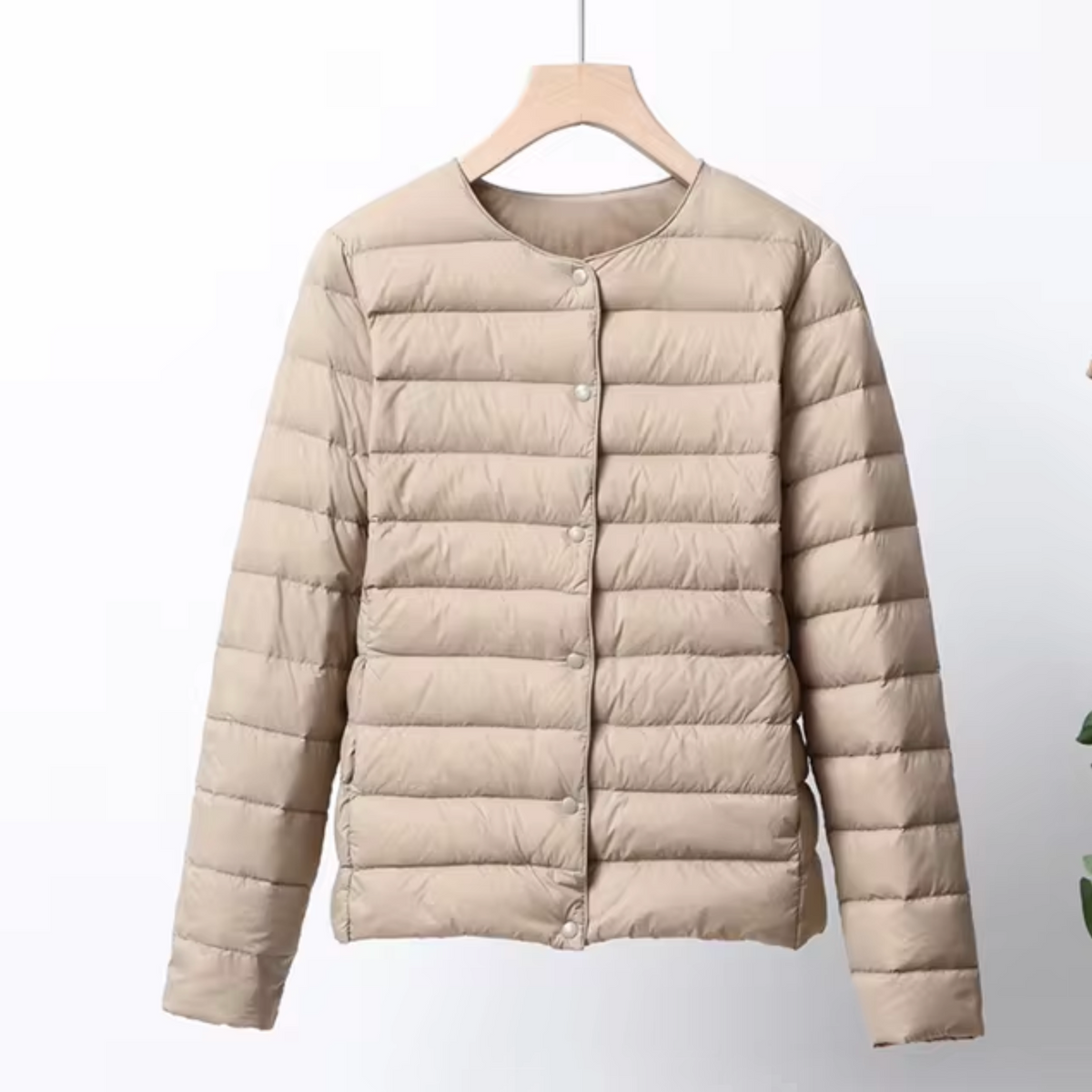 Lightweight Women Down Jacket - Cropped Boxy, Down, Layering Khaki - Tophatter Daily Deals