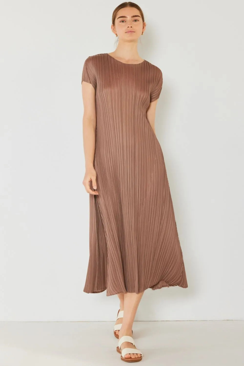 Marina West Swim Pleated Cap Sleeve A-Line Dress Casual Dresses - Tophatter Daily Deals