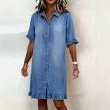 Women's Faux Denim Ruffle-Sleeve Shirt Dress Women's Dresses - Tophatter Daily Deals