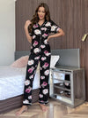 Floral Short Sleeve Shirt and Pants Lounge Set Floral Loungewear Sets - Tophatter Daily Deals