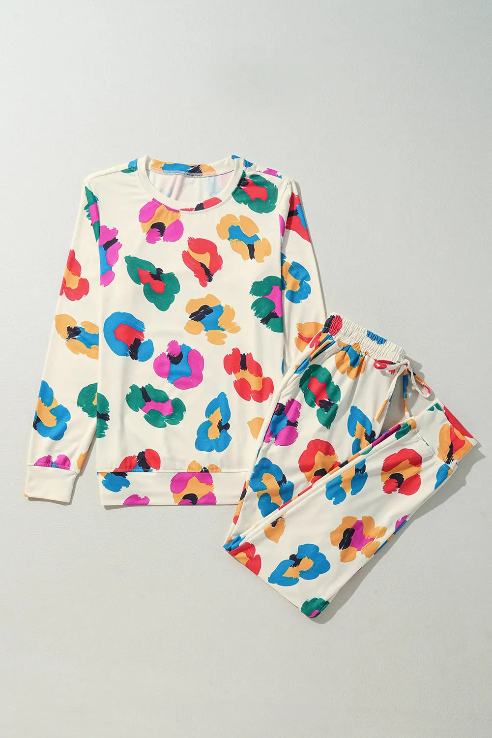 Apricot Leopard Print Long Sleeve Top and Skinny Pants Lounge Set Loungewear & Sleepwear/Loungewear - Tophatter Daily Deals