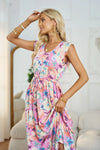 Floral V-Neck A-Line Midi Dress Casual Dresses - Tophatter Daily Deals