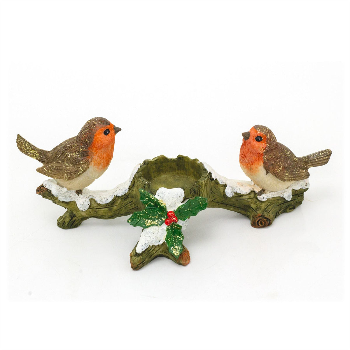Winter Robins Christmas Tealight Holder | Festive Holly Candle Holder - 21cm Candle Holder - Tophatter Daily Deals