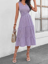 Striped Johnny Collar Sleeveless Midi Dress Lavender Casual Dresses - Tophatter Daily Deals