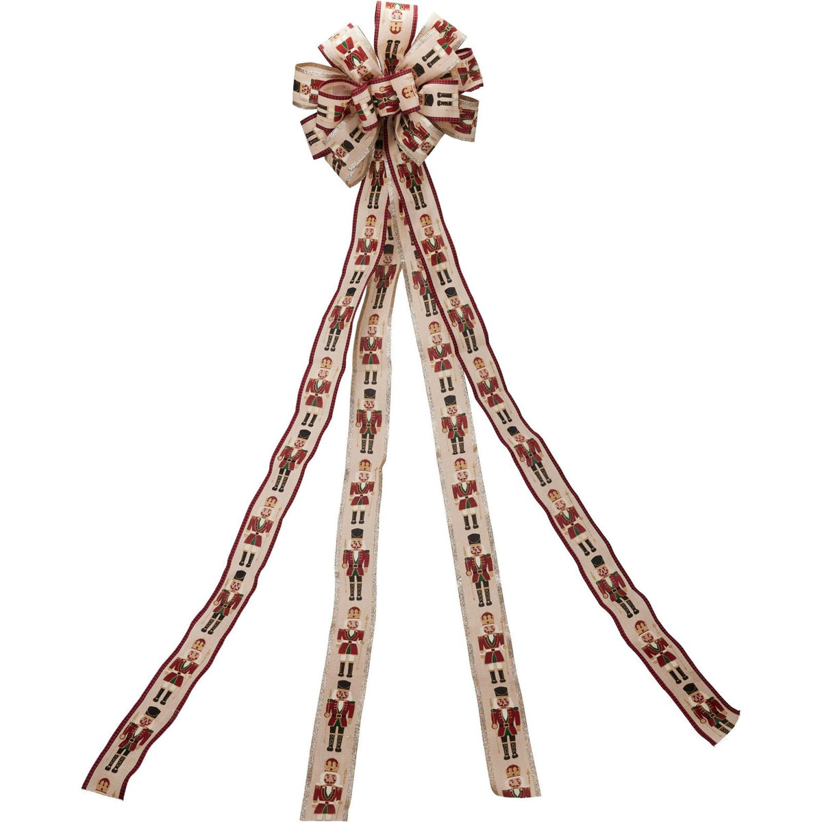 Nutcracker Tree Top Bow with Long Streamer | Fabric Christmas Tree Topper Tree Decoration - Tophatter Daily Deals