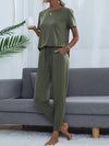 Round Neck Short Sleeve Top and Pants Set Loungewear Sets - Tophatter Daily Deals