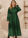 Plus Size Ruffled Polka Dot Long Sleeve Midi Dress Dark Green Casual Dresses - Tophatter Daily Deals