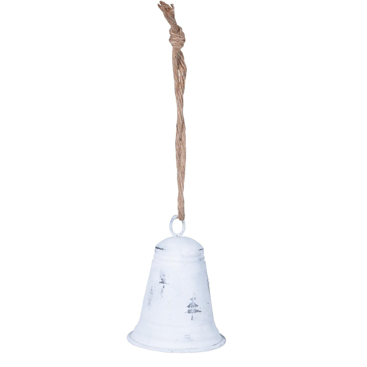 White Metal Christmas Bell Rustic Tree Decorations | Embossed Xmas Hanging Bell | Festive Jingle Bell Hanging Decorations Tree Decoration - Tophatter Daily Deals