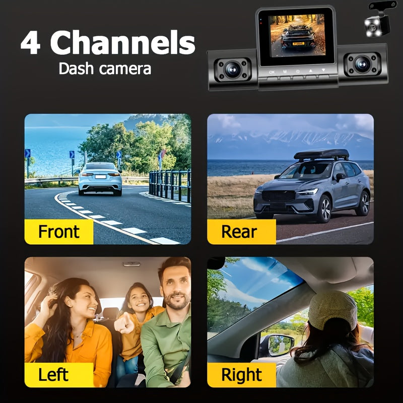 4-Channel Car DVR Dash Cam – 1080P Front, 720P Side & Rear, Night Vision Automotive - Tophatter Daily Deals