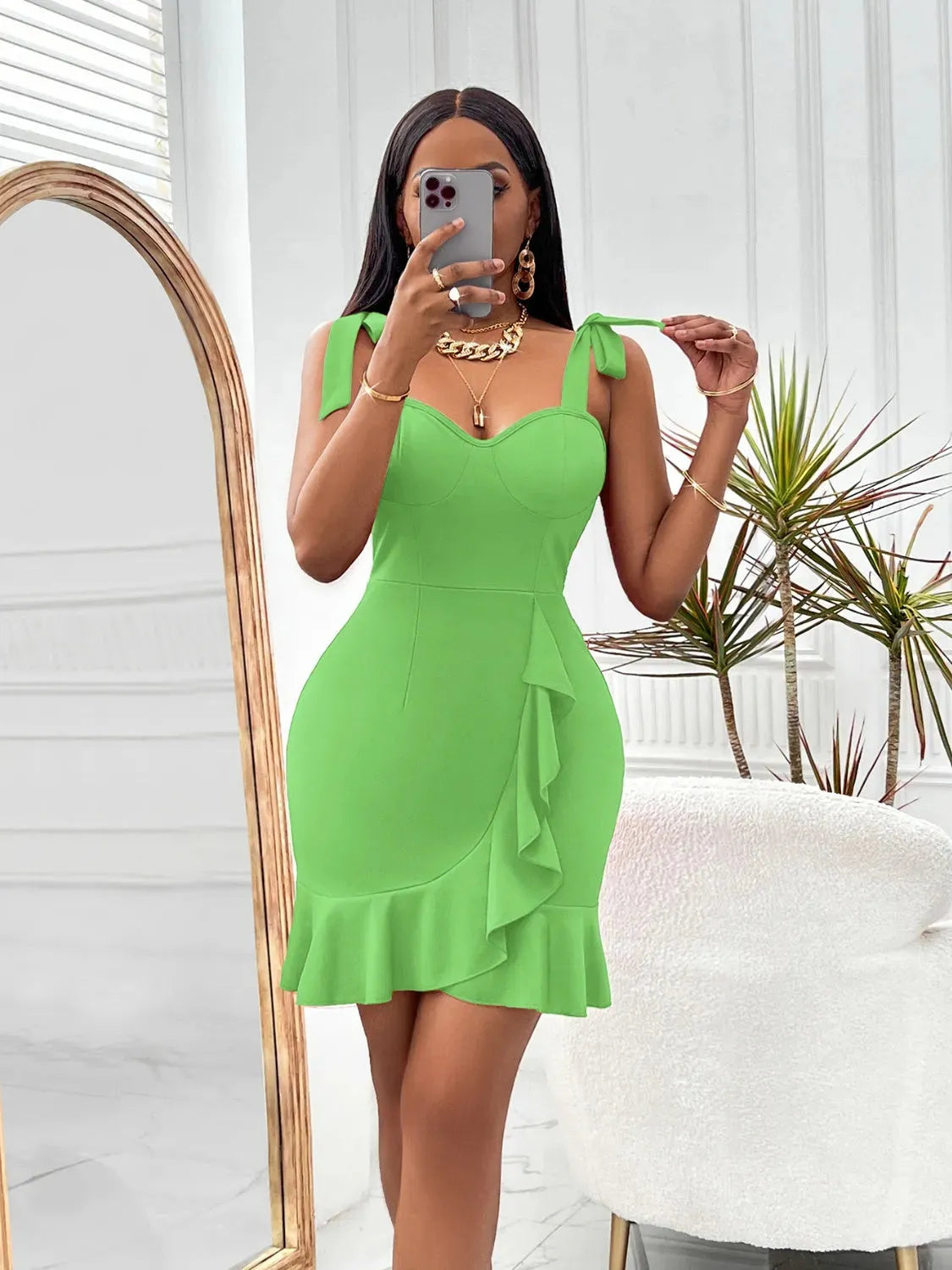 Tie-Shoulder Sweetheart Neck Ruffled Dress Cocktail Dresses - Tophatter Daily Deals