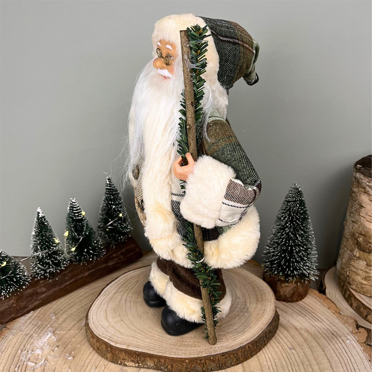 Green Plaid Santa Claus Figurine | Standing Father Christmas Ornament - 30cm Ornament - Tophatter Daily Deals