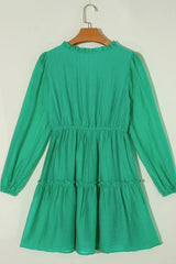 Frill V-Neck Long Sleeve Mini Dress Casual Dresses - Tophatter Daily Deals