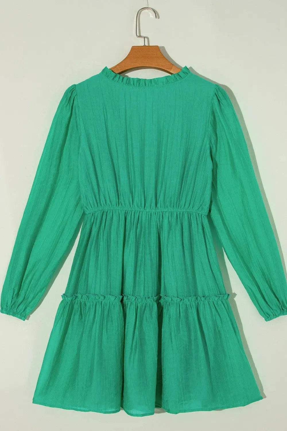 Frill V-Neck Long Sleeve Mini Dress Casual Dresses - Tophatter Daily Deals