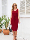 Drawstring V-Neck Wide Strap Dress Wine Casual Dresses - Tophatter Daily Deals