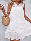 Eyelet Tie Neck Sleeveless Mini Dress Casual Dresses - Tophatter Daily Deals