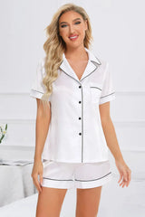 Printed Button Up Short Sleeve Top and Shorts Lounge Set Loungewear Sets - Tophatter Daily Deals