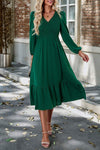 Smocked Surplice Long Sleeve Midi Dress Casual Dresses - Tophatter Daily Deals