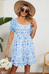 Smocked Printed Flounce Sleeve Mini Dress Casual Dresses - Tophatter Daily Deals