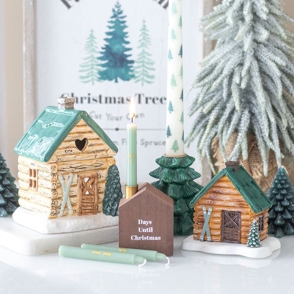 Green Fir Tree Candle Holder with Taper Candle | Festive Christmas Centrepiece Candle Holder - Tophatter Daily Deals