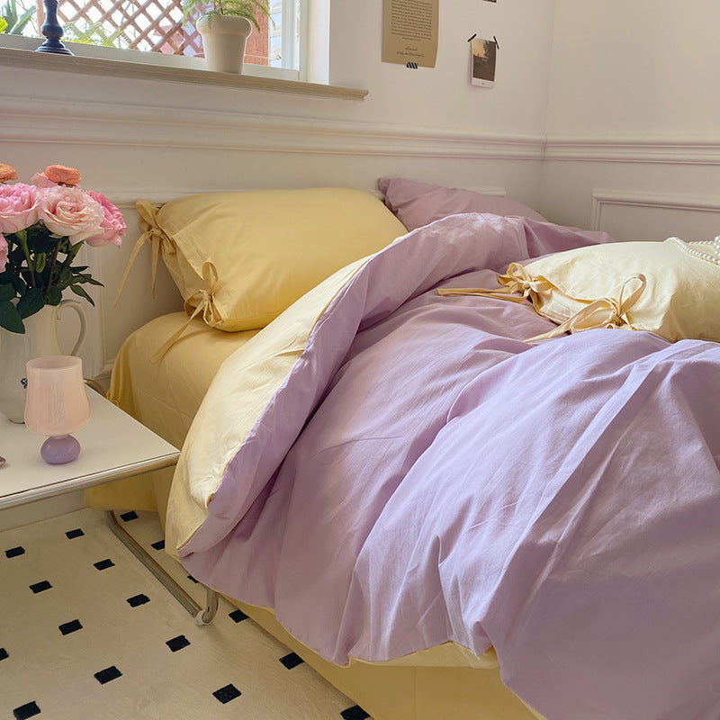 All Cotton Washed Cotton Four-piece Set Soft Comfortable Bow Bedding Girl Custard Purple 0 - Tophatter Daily Deals