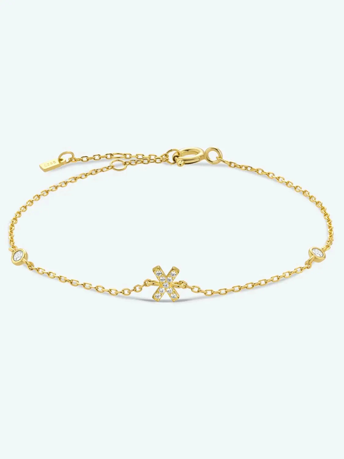 V To Z Zircon 925 Sterling Silver Bracelet X Gold One Size Bracelets - Tophatter Daily Deals