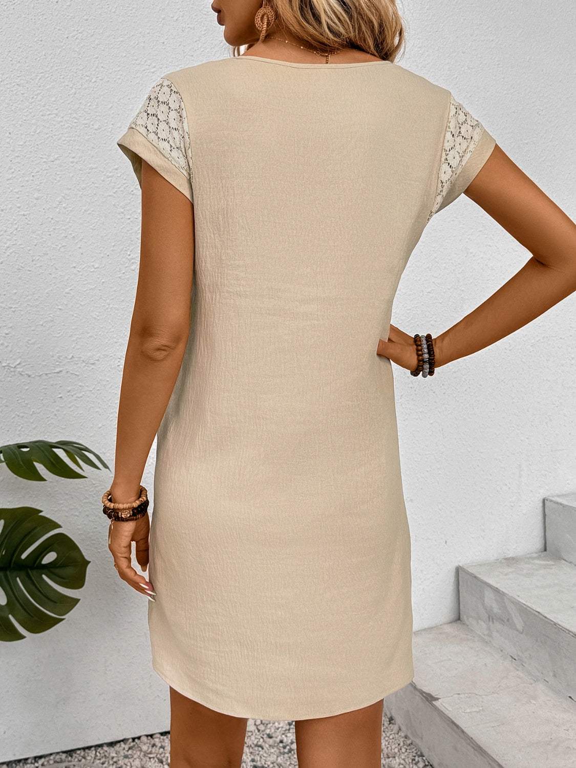 Lace Detail V-Neck Cap Sleeve Mini Dress Casual Dresses - Tophatter Daily Deals