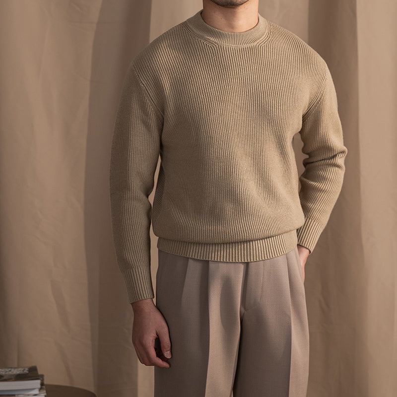 Warm Classic Men's Crewneck Sweater - Wide Rib Wool Blend Stone sand 3D Changing Face Moving Picture Frame - Tophatter Daily Deals