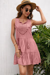 Tassel Tie Lace Trim Sleeveless Dress Dusty Pink Casual Dresses - Tophatter Daily Deals