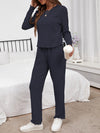 Round Neck Long Sleeve Top and Drawstring Pants Lounge Set Loungewear Sets - Tophatter Daily Deals