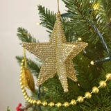 Gold Beaded Star Bauble | Gold Glitter 3D Star Christmas Tree Ornament - 9cm Baubles - Tophatter Daily Deals