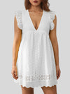 Ruffled Eyelet Cap Sleeve Mini Dress Casual Dresses - Tophatter Daily Deals