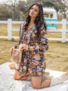 Floral Ruched V-Neck Long Sleeve Dress Casual Dresses - Tophatter Daily Deals