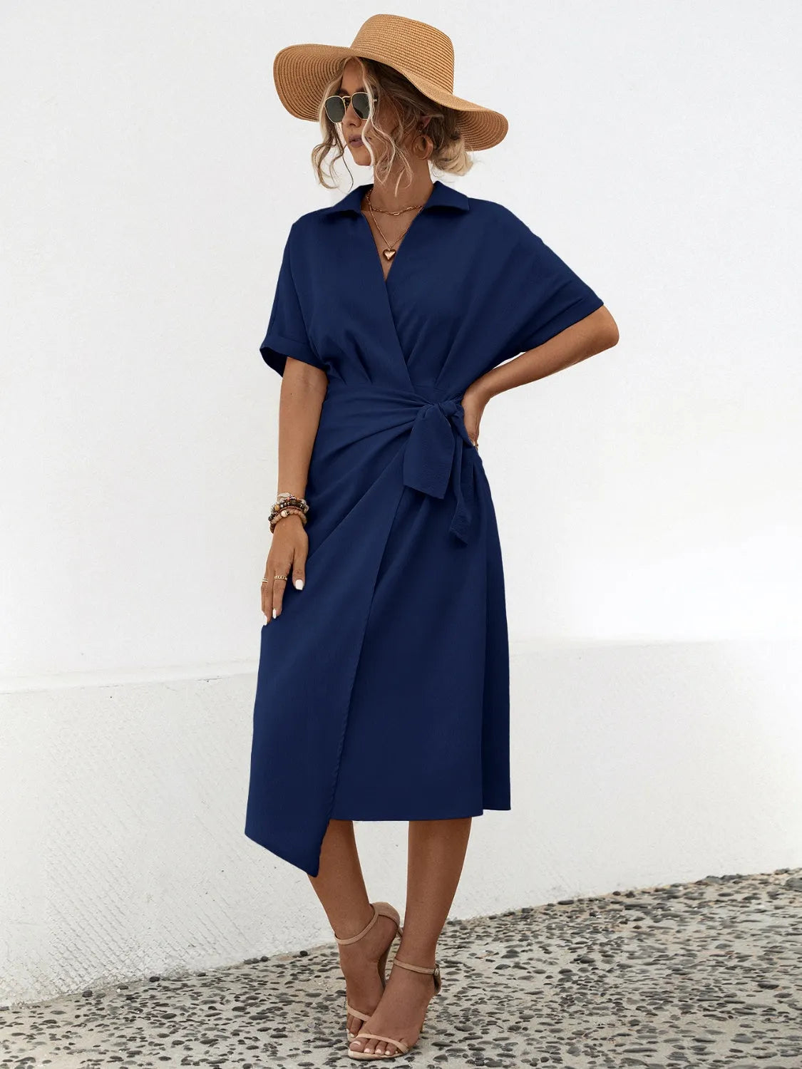 Tied Slit Short Sleeve Dress Casual Dresses - Tophatter Daily Deals