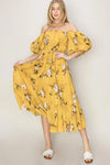 HYFVE Floral Puff Sleeve Tiered Dress MUSTARD Casual Dresses - Tophatter Daily Deals