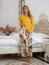 Round Neck Top and Printed Pants Lounge Set Loungewear Sets - Tophatter Daily Deals