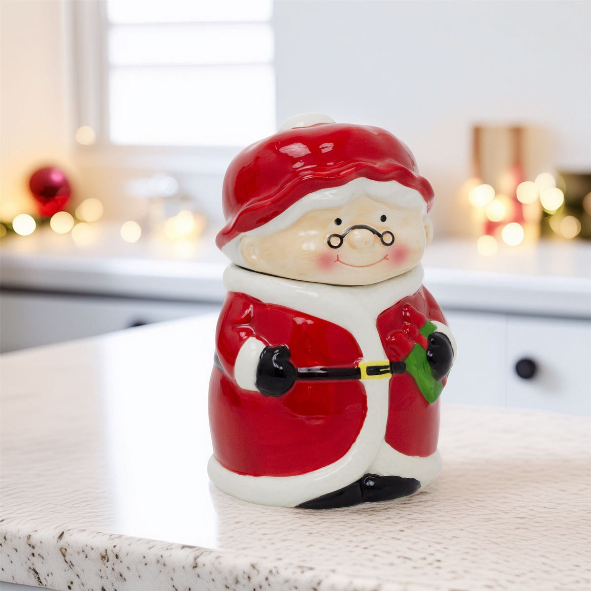 Mrs Claus Christmas Storage Jar | Ceramic Cookie Jar Biscuit Barrel with Lid Jar - Tophatter Daily Deals