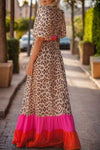 Full Size Leopard V-Neck Half Sleeve Maxi Dress Casual Dresses - Tophatter Daily Deals