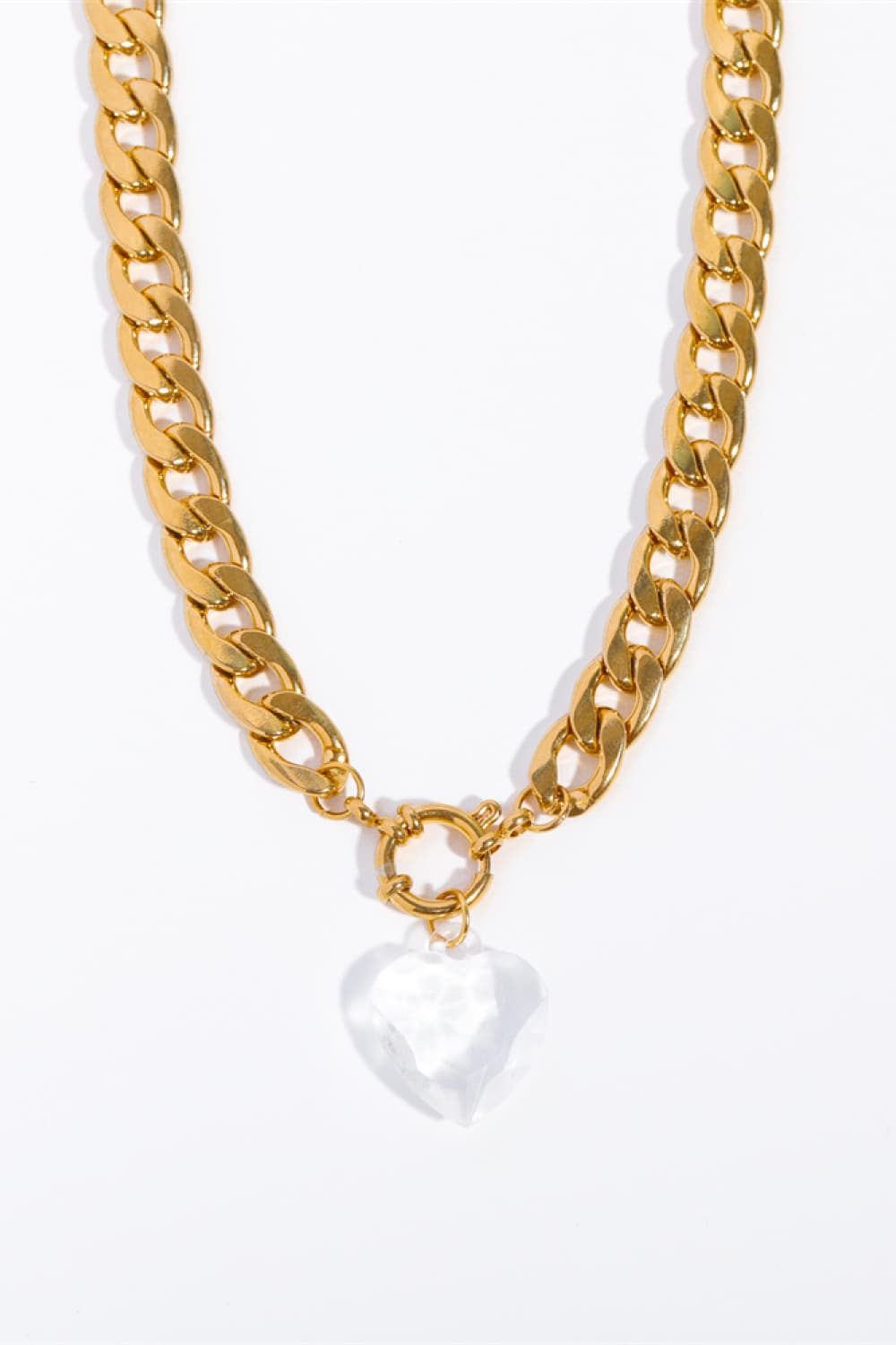 Acrylic Heart Pendant Curb Chain Necklace Gold One Size Necklaces - Tophatter Daily Deals